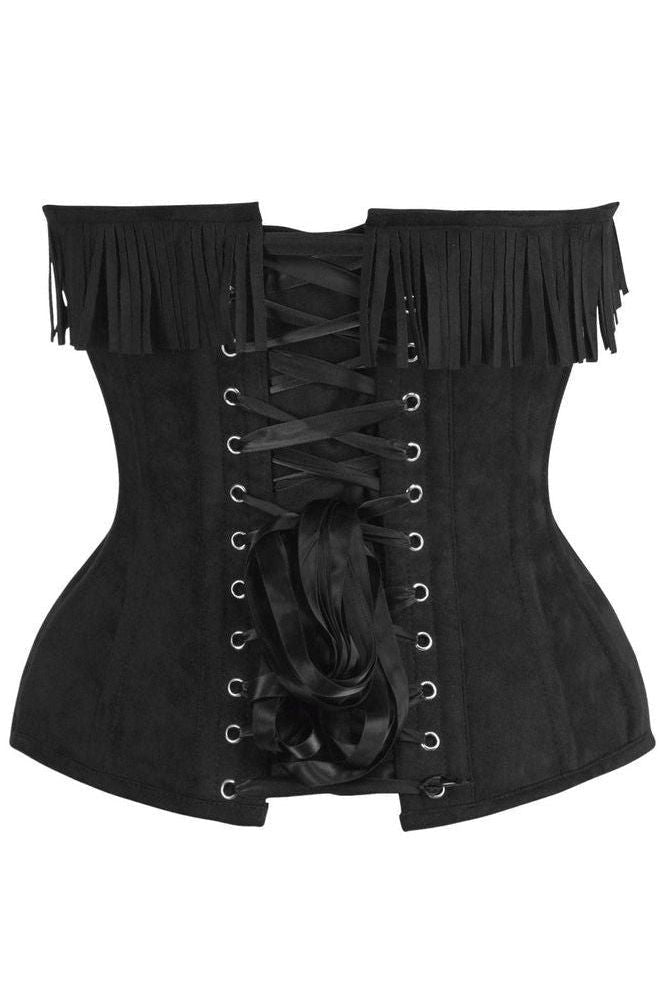 LIMITED EDITION Top Drawer Black Suede Steel Boned Overbust Corset w/Fringe