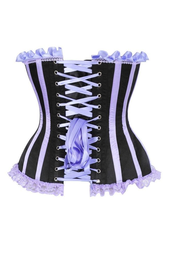Top Drawer Black/Lavender Satin Steel Boned Burlesque Corset