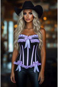 Top Drawer Black/Lavender Satin Steel Boned Burlesque Corset