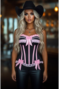 Top Drawer Black/Pink Steel Boned Burlesque Corset