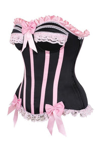 Top Drawer Black/Pink Steel Boned Burlesque Corset