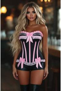 Top Drawer Black/Pink Steel Boned Burlesque Corset