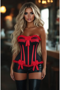 Top Drawer Black/Red Steel Boned Burlesque Corset