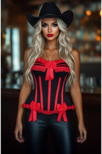 Top Drawer Black/Red Steel Boned Burlesque Corset
