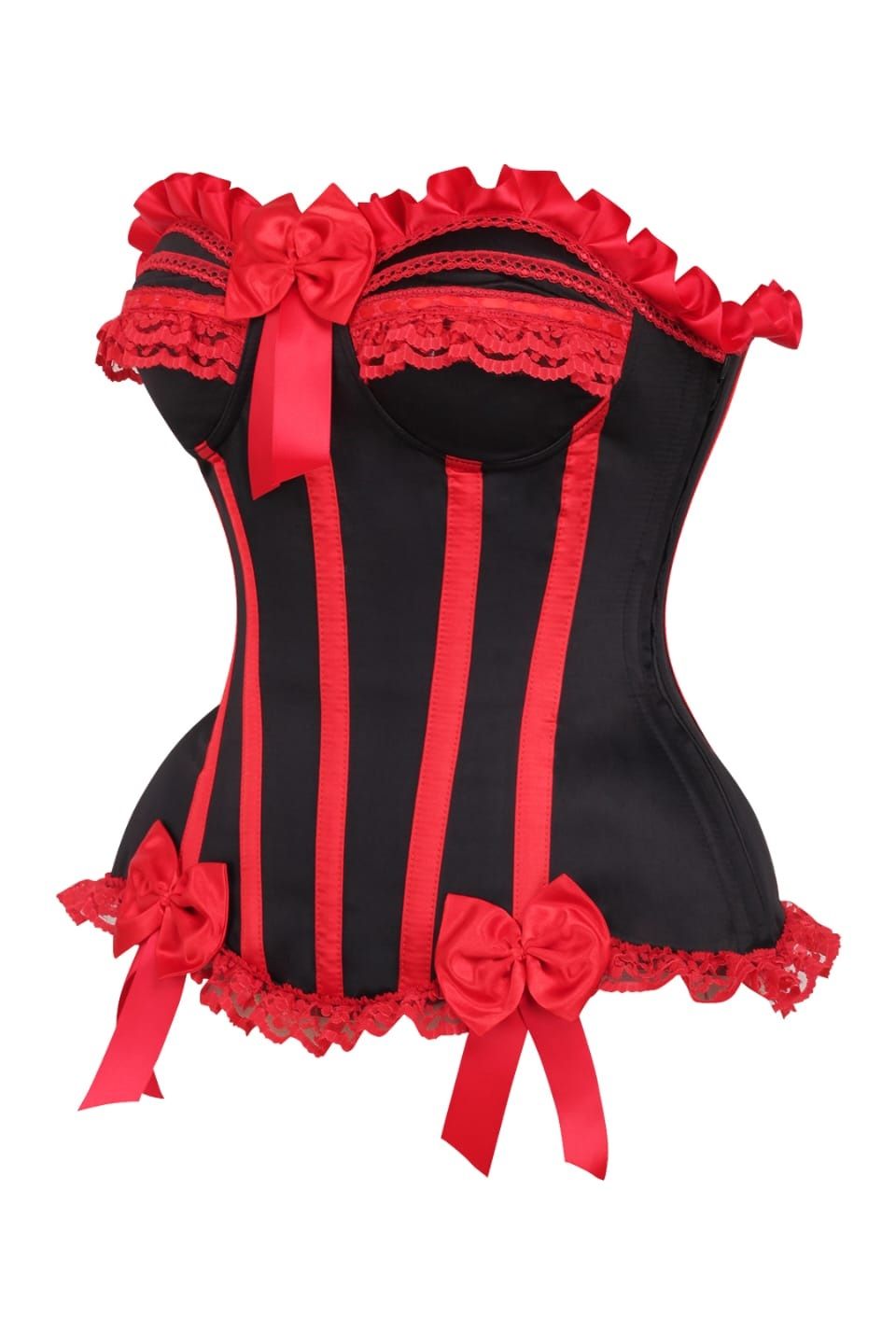 Top Drawer Black/Red Steel Boned Burlesque Corset