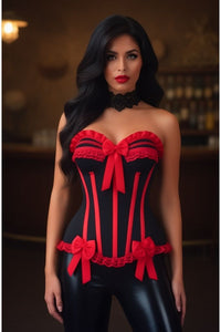 Top Drawer Black/Red Steel Boned Burlesque Corset