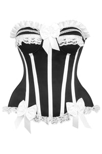 Top Drawer Black/White Steel Boned Burlesque Corset