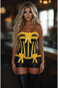 Top Drawer Black/Yellow Satin Steel Boned Burlesque Corset