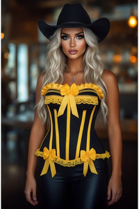 Top Drawer Black/Yellow Satin Steel Boned Burlesque Corset