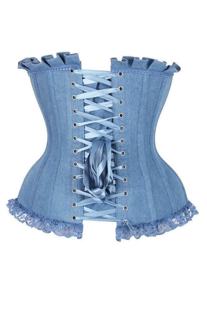 LIMITED EDITION Top Drawer Blue Denim Underwire Steel Boned Burlesque Corset w/Bows