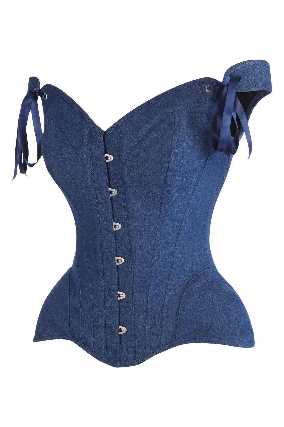 LIMITED EDITION Top Drawer Dark Blue Denim Steel Boned Corset w/Straps