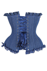 LIMITED EDITION Top Drawer Dark Blue Denim Underwire Steel Boned Burlesque Corset w/Bows