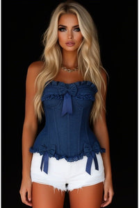 LIMITED EDITION Top Drawer Dark Blue Denim Underwire Steel Boned Burlesque Corset w/Bows