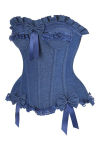 LIMITED EDITION Top Drawer Dark Blue Denim Underwire Steel Boned Burlesque Corset w/Bows