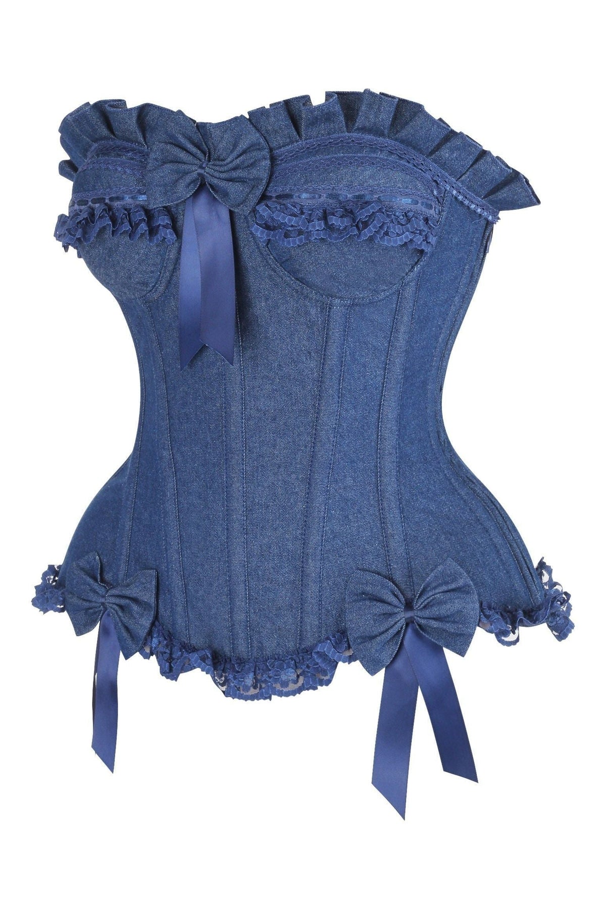LIMITED EDITION Top Drawer Dark Blue Denim Underwire Steel Boned Burlesque Corset w/Bows