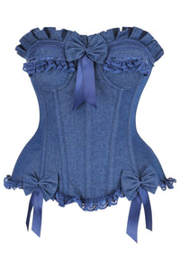 LIMITED EDITION Top Drawer Dark Blue Denim Underwire Steel Boned Burlesque Corset w/Bows