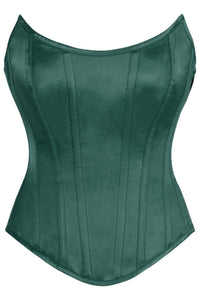 Top Drawer Dark Green Satin Steel Boned Overbust Corset w/Side Zipper