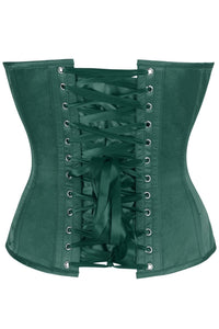 Top Drawer Dark Green Satin Steel Boned Overbust Corset w/Side Zipper