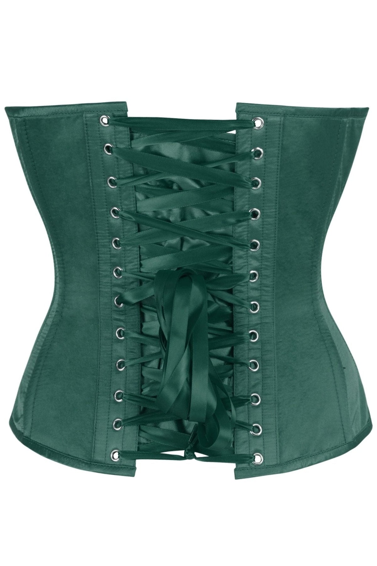 Top Drawer Dark Green Satin Steel Boned Overbust Corset w/Side Zipper