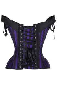 Top Drawer Dark Purple/Black Striped Steel Boned Corset w/Straps
