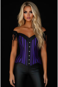 Top Drawer Dark Purple/Black Striped Steel Boned Corset w/Straps