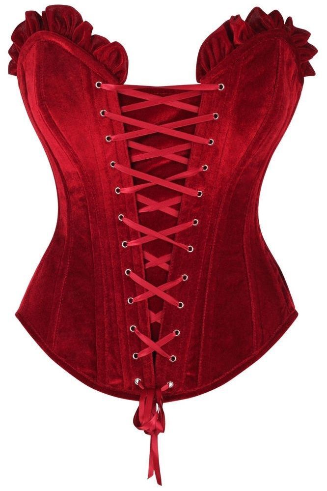Top Drawer Dark Red Velvet Lace-Up Steel Boned Overbust Corset