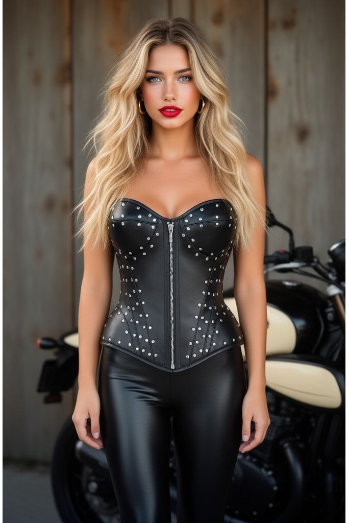 Top Drawer Faux Leather w/Rivets Steel Boned Underwire Bustier Corset Top