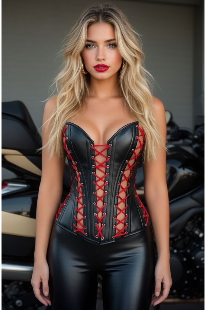 Top Drawer Lace-Up Steel Boned Over Bust Corset Black/Red