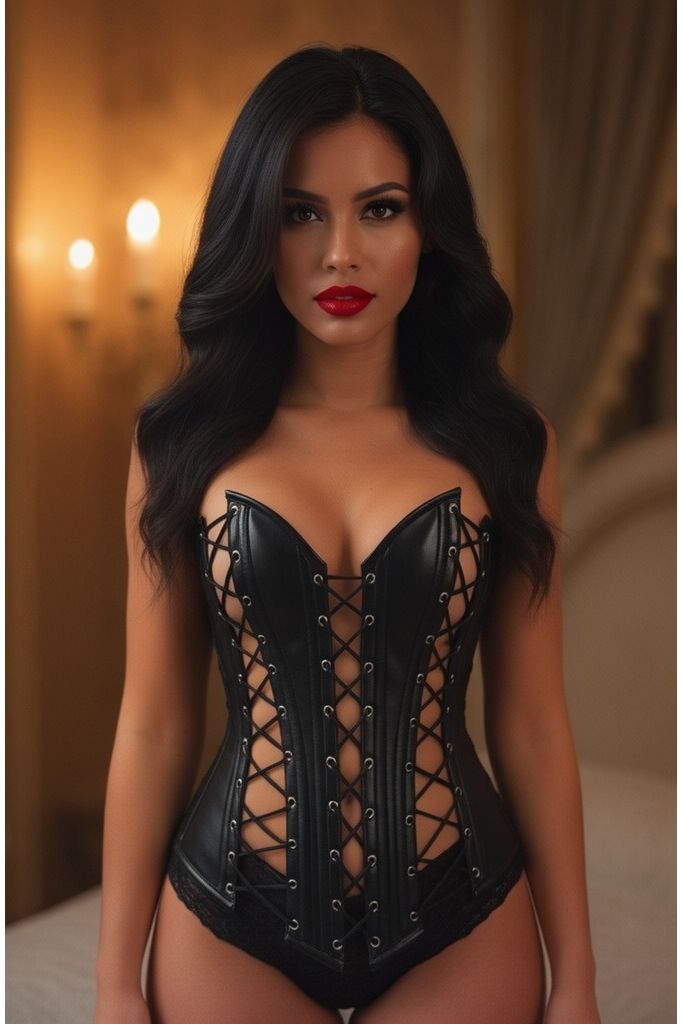 Top Drawer Lace-Up Steel Boned Over Bust Corset Black/Tan