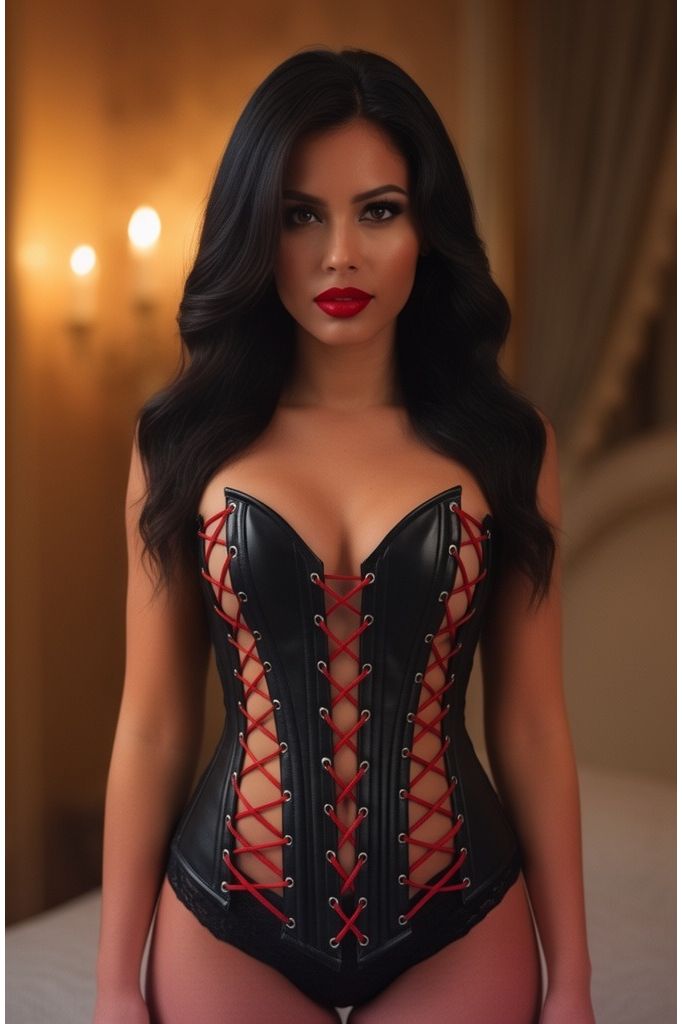 Top Drawer Lace-Up Steel Boned Over Bust Corset Black/Red