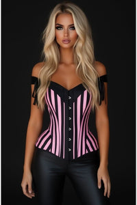 Top Drawer Pink/Black Striped Steel Boned Corset w/Straps