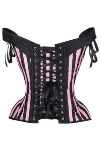 Top Drawer Pink/Black Striped Steel Boned Corset w/Straps