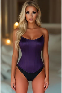 Top Drawer Plum Satin Steel Boned Overbust Corset w/Side Zipper