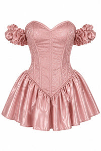 Top Drawer Light Pink Brocade & Silk Steel Boned Corset Dress w/Sleeves