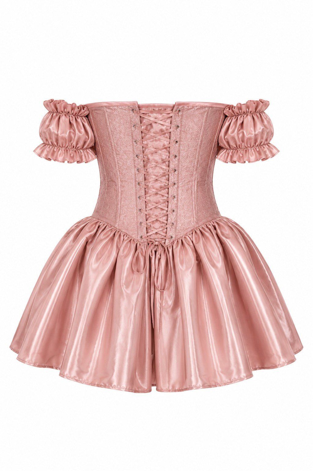Top Drawer Light Pink Brocade & Silk Steel Boned Corset Dress w/Sleeves