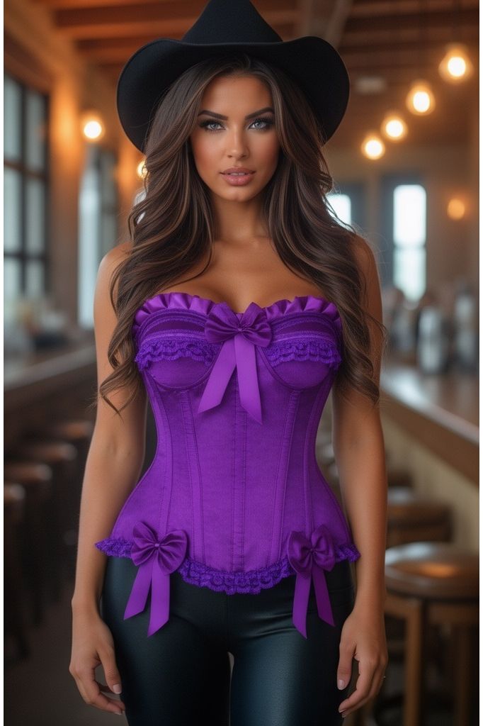 Top Drawer Purple Satin Steel Boned Burlesque Corset