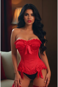 Top Drawer Red Satin Steel Boned Burlesque Corset