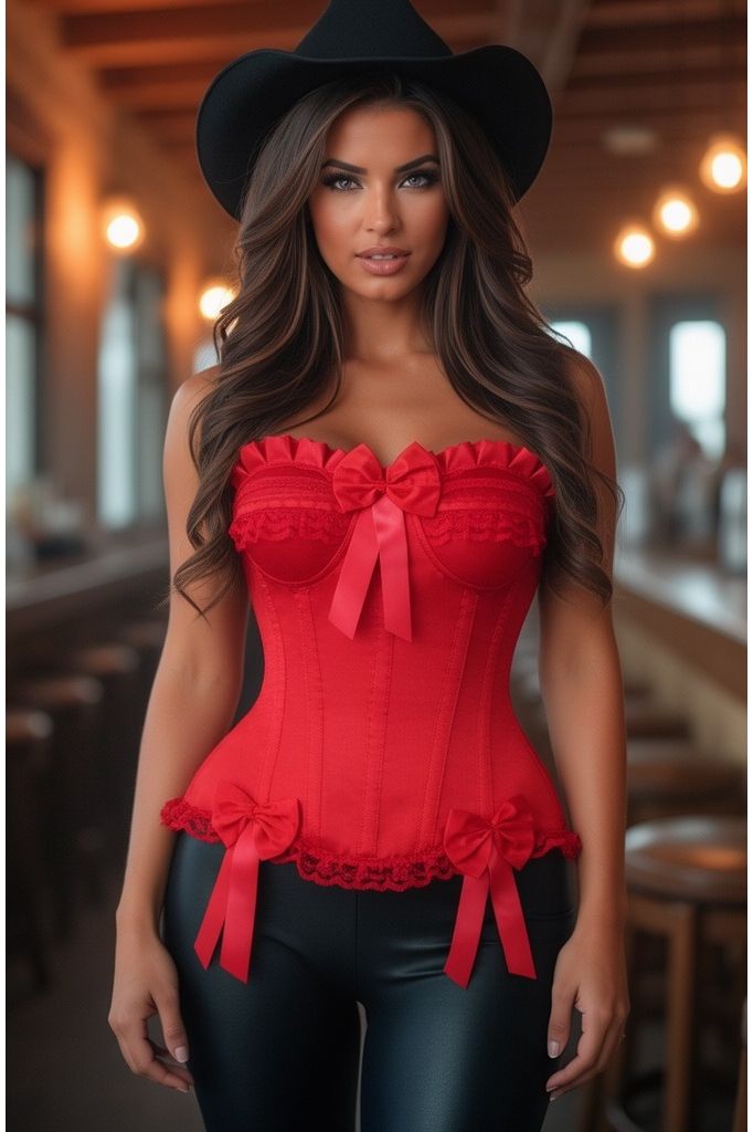 Top Drawer Red Satin Steel Boned Burlesque Corset
