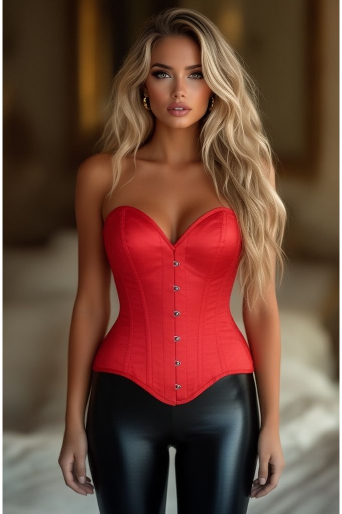 Top Drawer Red Satin Steel Boned Overbust Corset
