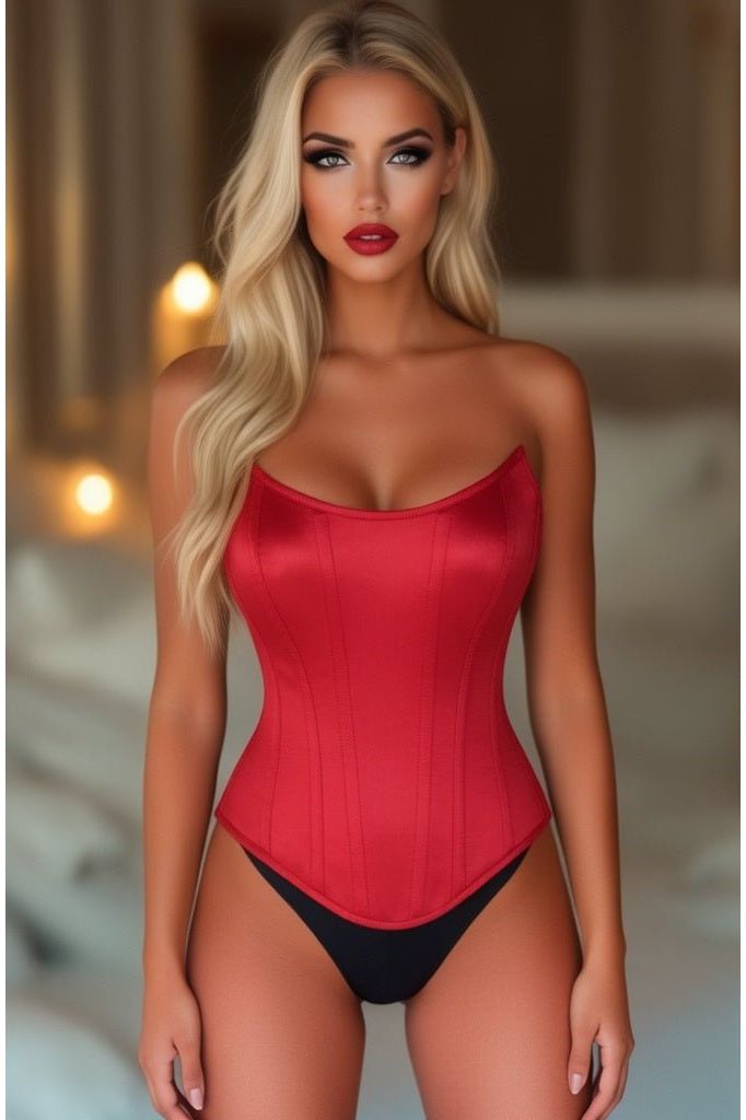 Top Drawer Red Satin Steel Boned Overbust Corset w/Side Zipper