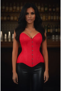 Top Drawer Red Satin w/Red Lace Overlay Steel Boned Overbust Corset