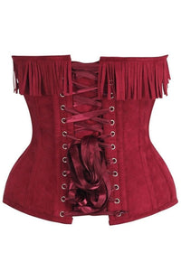 LIMITED EDITION Top Drawer Red Suede Steel Boned Overbust Corset w/Fringe