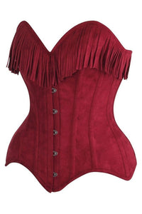LIMITED EDITION Top Drawer Red Suede Steel Boned Overbust Corset w/Fringe