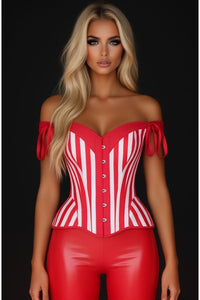Top Drawer Red/White Striped Steel Boned Corset w/Straps
