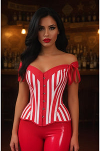 Top Drawer Red/White Striped Steel Boned Corset w/Straps