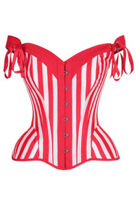 Top Drawer Red/White Striped Steel Boned Corset w/Straps
