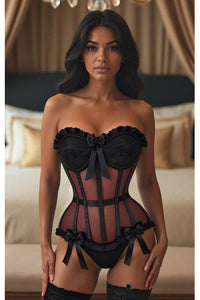 Top Drawer Steel Boned Black Mesh Underwire Bustier Corset