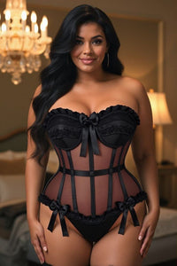 Top Drawer Steel Boned Black Mesh Underwire Bustier Corset