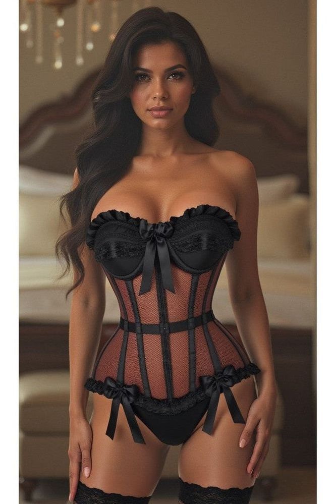 Top Drawer Steel Boned Black Mesh Underwire Bustier Corset