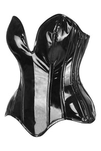Top Drawer Steel Boned Black Patent Plunge Neckline Overbust Corset
